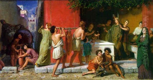 Rues Animees De Pompei Oil Painting by Otto Donner von Richter