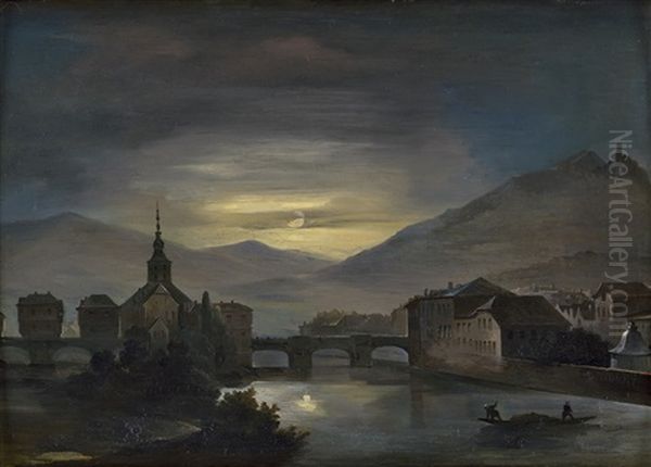 Blick Auf Bad Kreuznach Bei Vollmond Oil Painting by Desire Donny