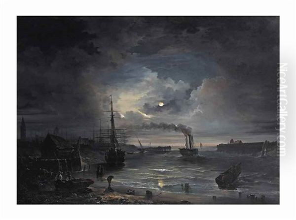 Harbour At Night Oil Painting by Desire Donny