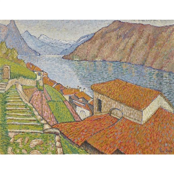 Dorfpartie Am Lago Di Lugano Oil Painting by Paul Donze