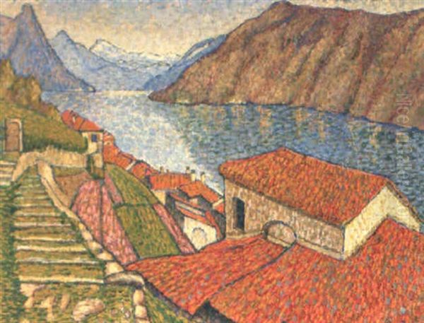 Dorfpartie Am Lago Di Lugano Oil Painting by Paul Donze