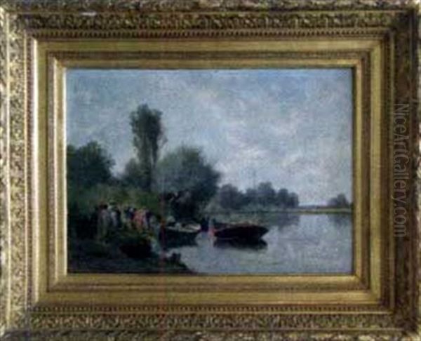 Embarquement Pres Du Lac Oil Painting by Charles Donzel