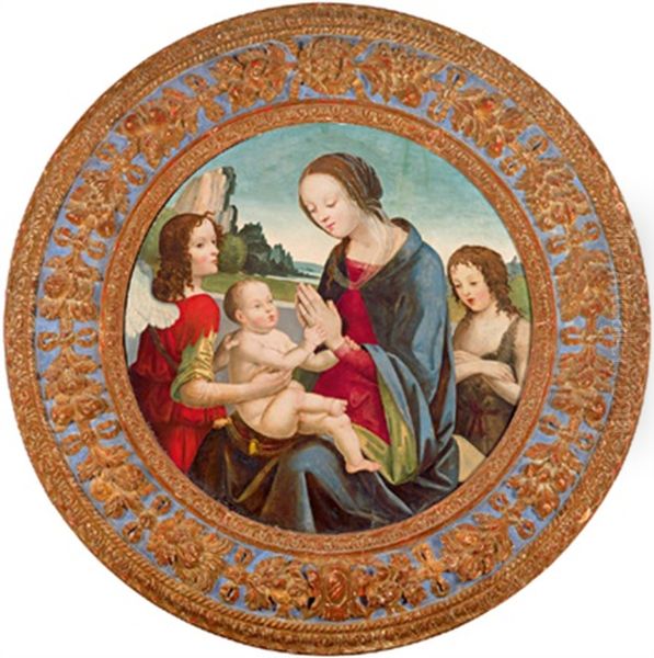 Madonna Mit Dem Kind, Dem Johannesknaben Und Einem Engel - Madonna, San Giovannino E Un Angelo Adorando Il Bambino Oil Painting by Pietro del Donzello