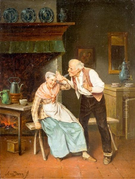 Teasing The Maid In The Kitchen Oil Painting by Adriaan Van Doorn