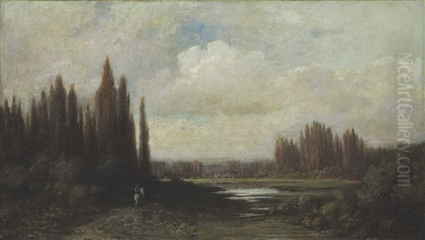 Landscape With A Rider By A Pond Oil Painting by Gustave Dore