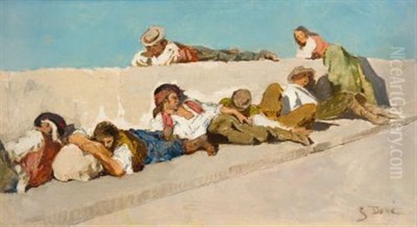 Vagabonds Sur Le Pont D'alcantra, A Tolede Oil Painting by Gustave Dore