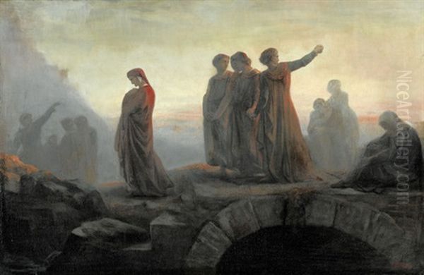 Dante Alighieri Mit Figurenstaffage Oil Painting by Gustave Dore