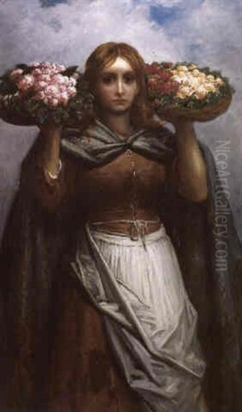 Jeune Fille Aux Fleurs Oil Painting by Gustave Dore