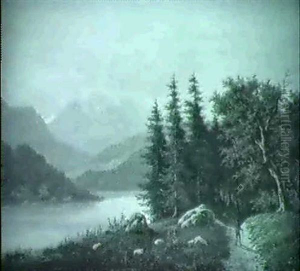 Flusslandschaft Mit Gebirgsmassiv Im Hintergrund Oil Painting by Gustave Dore