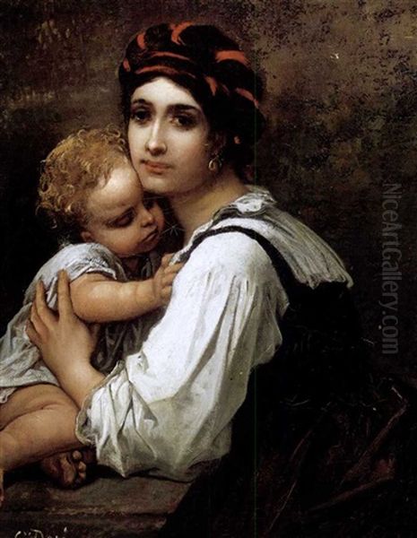 A Mother And Child Oil Painting by Gustave Dore