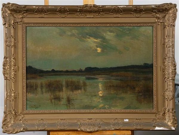 Clair De Lune Sur Les Marecages Oil Painting by Emile Van Doren