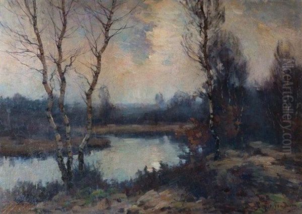 Paysage D'automne Avec Etang Oil Painting by Emile Van Doren