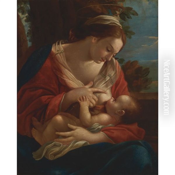 Madonna And Child In A Landscape Oil Painting by Michel Dorigny