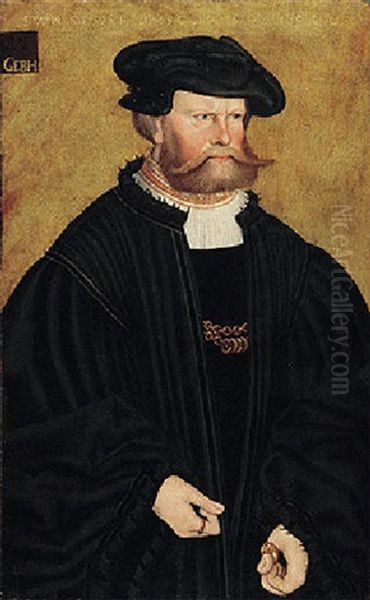 Portrait Of Graf Phillip Von Solms In Black, With A Black Hat Oil Painting by Hans Doering