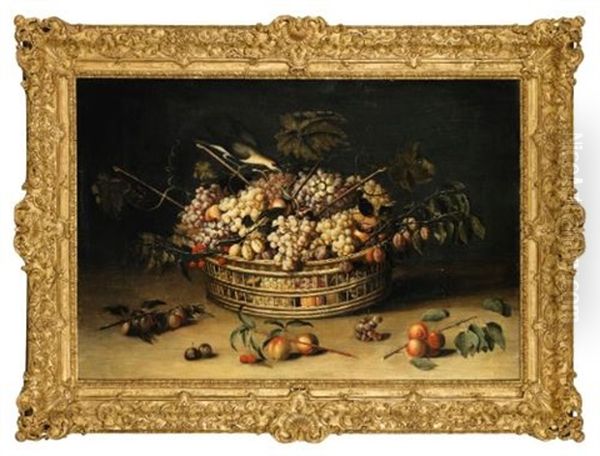 Still Life With A Basket Of Grapes Oil Painting by Paul Dorival