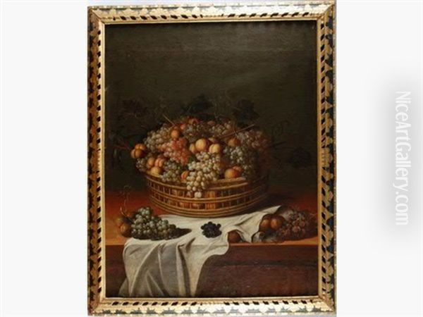 Corbeille De Fruits Sur Un Entablement Oil Painting by Paul Dorival