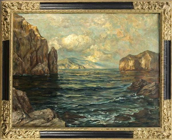 Groses Seestuck Mit Felskuste Kuste Bei Capri Oil Painting by Hermann Doermann