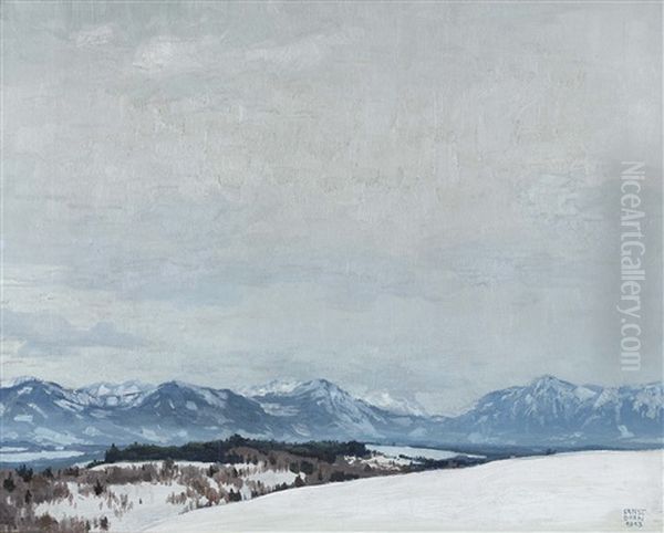 Winterlandschaft Am Tegernsee Oil Painting by Ernst Dorn