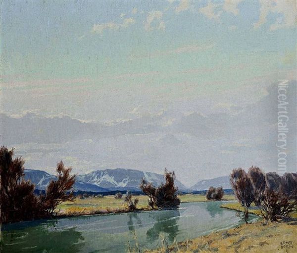 Loisach Mit Blick Auf Die Benediktenwand by Ernst Dorn