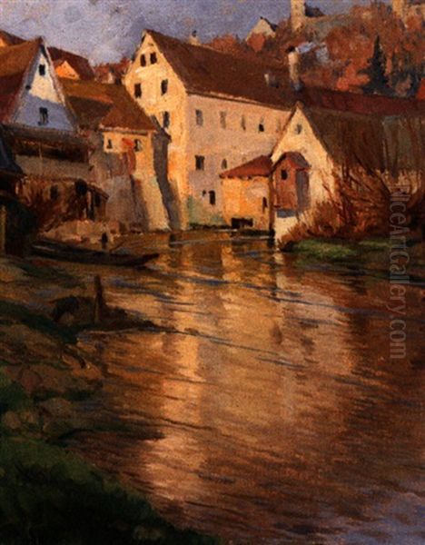 Frankisches Stadtchen Mit Burg Und Kirchhugel, An Einem Fluss Gelegen by Ernst Dorn