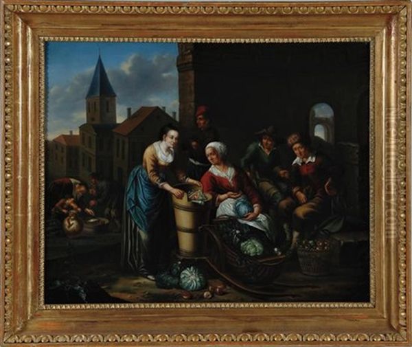 Market Scene Oil Painting by Joseph Dorn