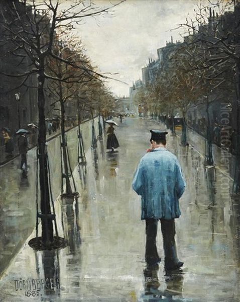 Streetscene, Paris - Boulevard Des Batignolles Oil Painting by Karl Johannes Andreas Adam Dornberger