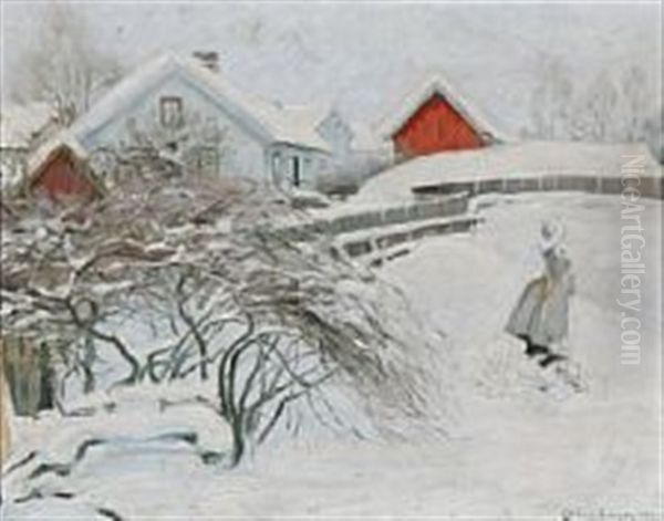 A Snowy Day In The Garden Oil Painting by Karl Johannes Andreas Adam Dornberger