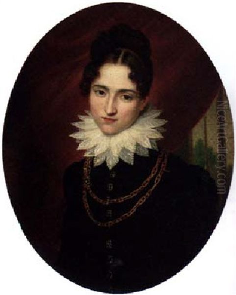 Portrait Of Comtesse De Valence In A Dark Blue Dress And A Lace Collar Oil Painting by Francois van Dorne