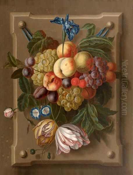 Bouquet De Fleurs Et De Fruits (pair) Oil Painting by Martin Van Dorne