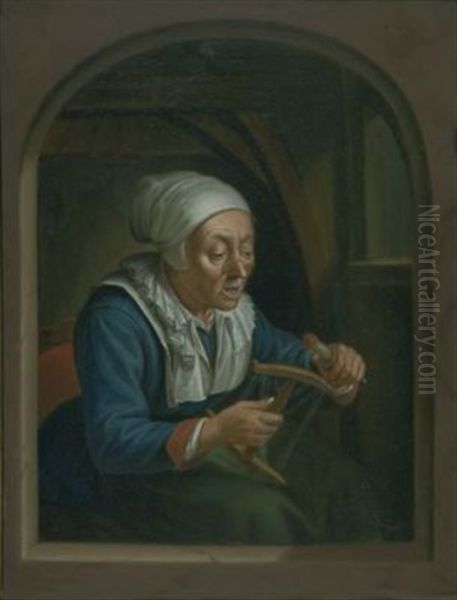 Alte Frau Mit Garnspule Oil Painting by Johann Jakob Dorner the Elder