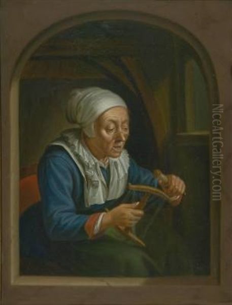 Alte Frau Mit Garnspule Oil Painting by Johann Jakob Dorner the Elder