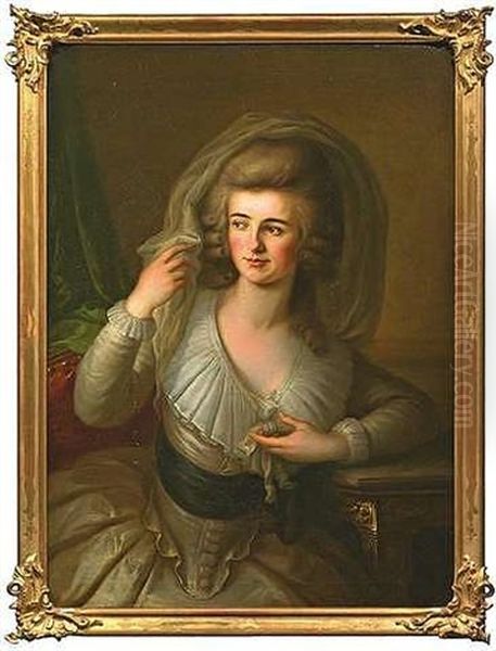 Bildnis Der Maria Josepha Edle Von Rauscher Auf Weeg In Einem Cremefarbenen, Eng Geschnurten Seidenkleid Mit Plissee-kragen Oil Painting by Johann Jakob Dorner the Elder