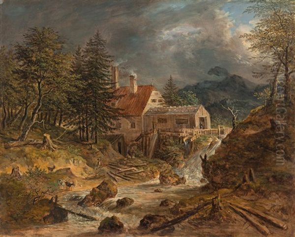 Sagemuhle Im Leitzachtal Mit Dem Wendelstein Oil Painting by Johann Jakob Dorner the Younger