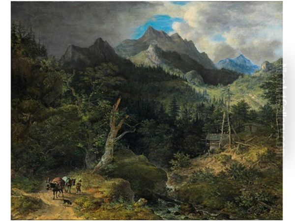 Gebirgslandschaft Mit Reisendemund Gehoft by Johann Jakob Dorner the Younger