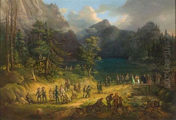 Hofische Gesellschaft Nach Der Gamsjagd Am Konigssee Oil Painting by Johann Jakob Dorner the Younger