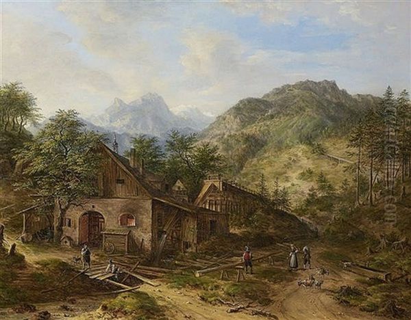 Gebirgslandschaft Mit Hammerschmiede Oil Painting by Johann Jakob Dorner the Younger