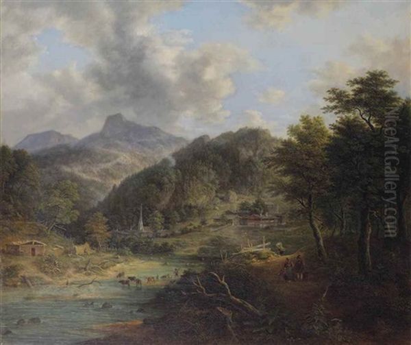 A Bavarian Landscape Oil Painting by Johann Jakob Dorner the Younger