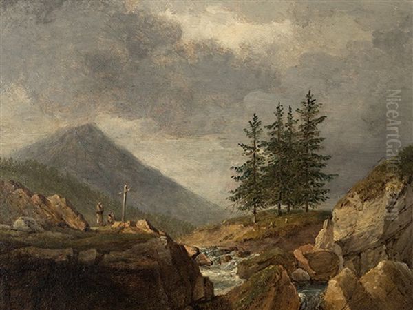 Mountain Landscape Oil Painting by Johann Jakob Dorner the Younger