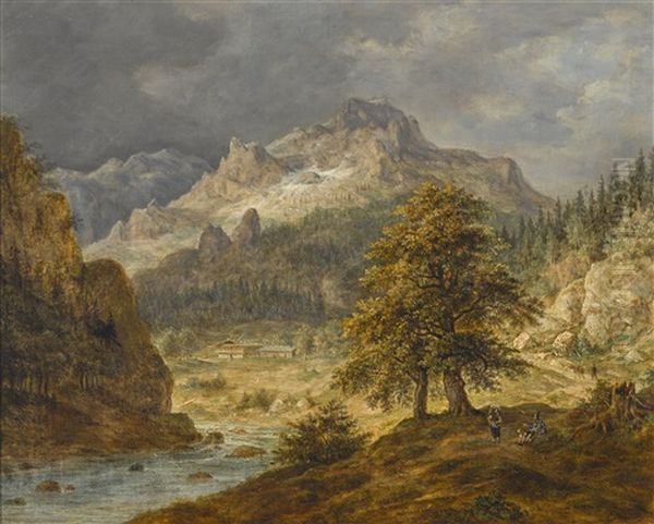 Gebirgslandschaft Bei Berchtesgaden Oil Painting by Johann Jakob Dorner the Younger