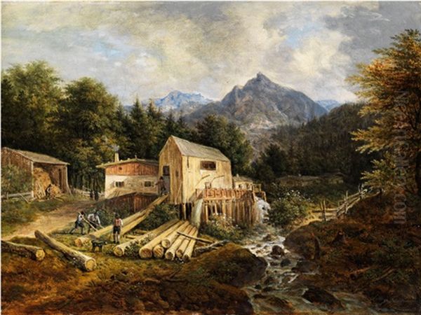 Oberbayerische Sagemuhle An Einem Gebirgsbach by Johann Jakob Dorner the Younger