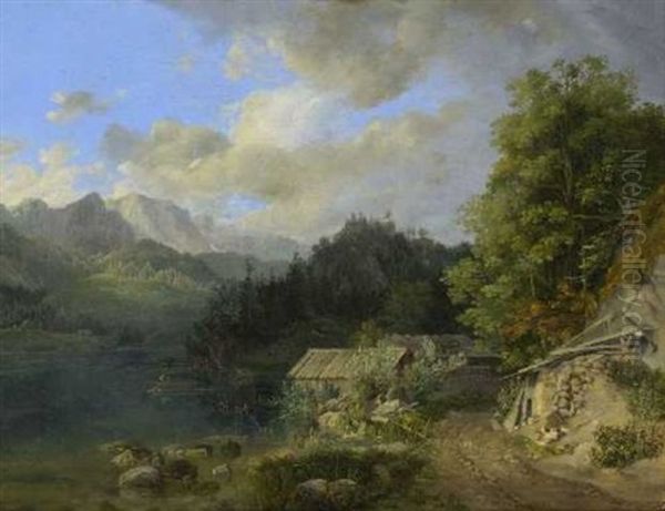 Gebirgssee Oil Painting by Johann Jakob Dorner the Younger