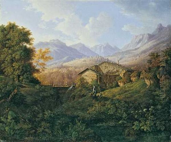 Hochgebirgslandschaft Mit Sagemuhle Oil Painting by Johann Jakob Dorner the Younger