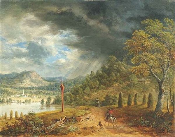 Landschaft Am See Mit Reisenden Auf Einem Weg Oil Painting by Johann Jakob Dorner the Younger