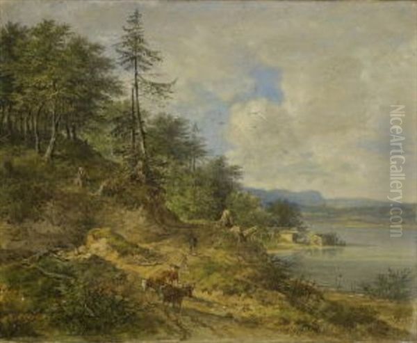 Hirte Mit Vieh Auf Dem Weg Am Seeufer Oil Painting by Johann Jakob Dorner the Younger