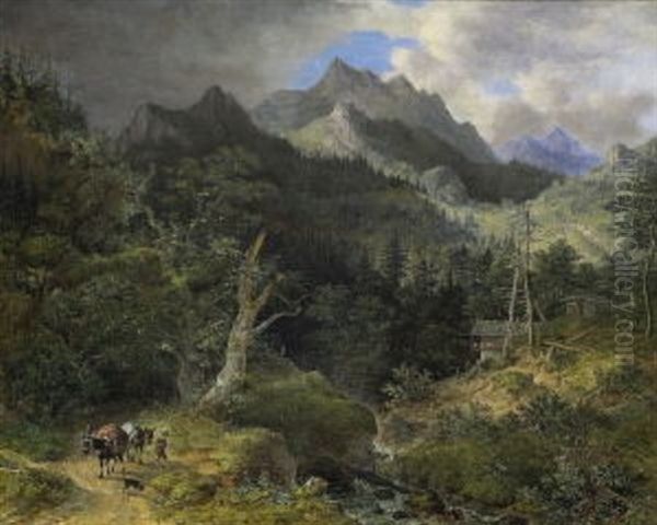 Gebirgslandschaft Mit Wildbach Oil Painting by Johann Jakob Dorner the Younger