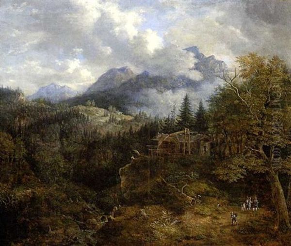 Gebirgslandschaft Mit Muhle Uber Dem Gebirgsbach Oil Painting by Johann Jakob Dorner the Younger