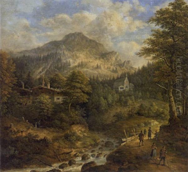 Die Wallfahrtskirche Maria Himmelfahrt In Birkenstein Bei Fischbachau In Oberbayern Oil Painting by Johann Jakob Dorner the Younger