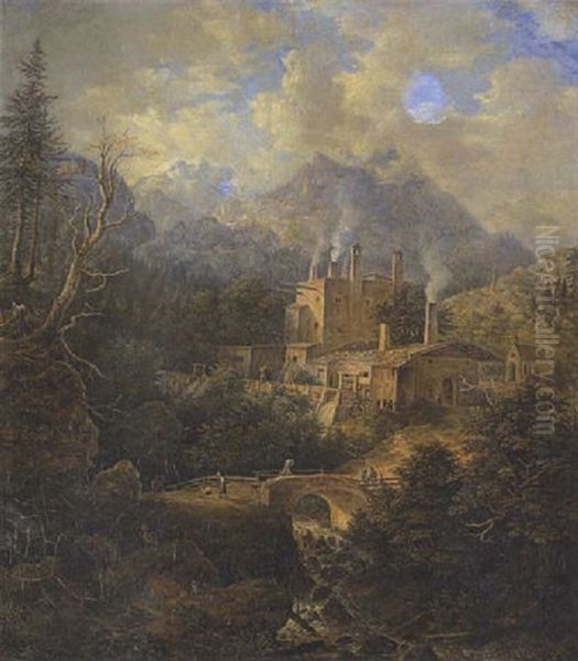 Hammerschmiede Im Gebirgstal Oil Painting by Johann Jakob Dorner the Younger