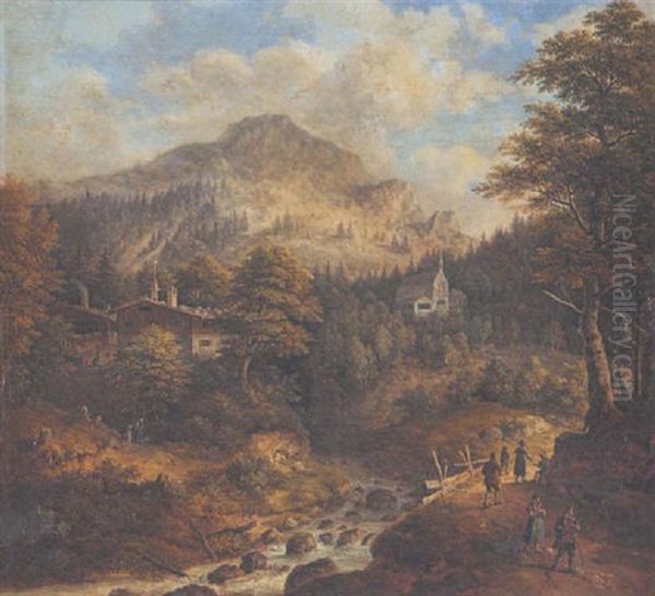 Die Wallfahrtskirche Maria Himmelfahrt In Birkenstein Bei Fischbachau In Oberbayern Oil Painting by Johann Jakob Dorner the Younger