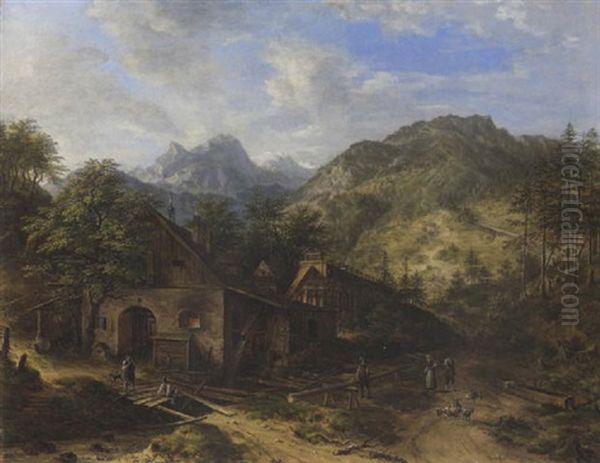 Gebirgslandschaft Mit Hammermuhle Oil Painting by Johann Jakob Dorner the Younger